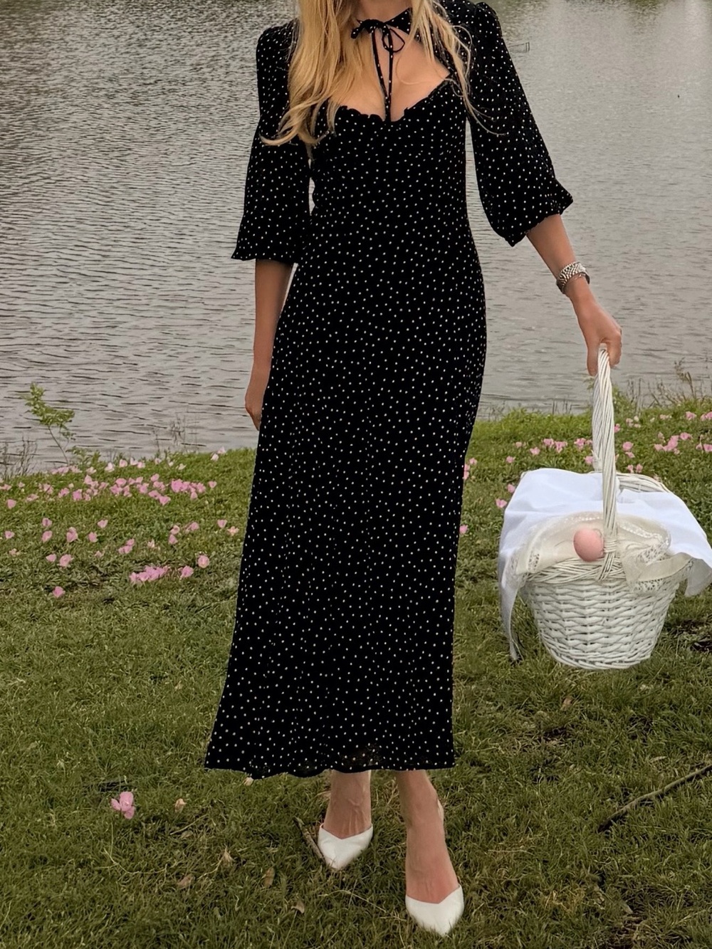 Black Polka Dot Midi Dress Reformation Black & White Polka Dot Midi Dress